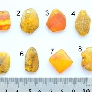 Small Baltic Amber Pendant, Natural Amber Stone, Genuine Polished Baltic Amber Pendants 2 mm Hole , Natural Gift Honey, Yolk Color  PAK-022