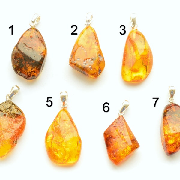 Baltic Amber Pendant with Sterling Silver 925,Genuine Polished Baltic Amber, Natural Baltic Amber Gift  P-05