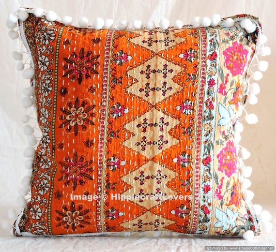 Indian Kantha Paisley Housse de coussin ethnique Oreillers 16X16 décoratif Boho Throw