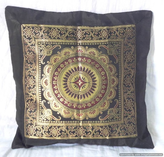Indian Pillow Case Elephant Brocade Silk Brown Single Cushion Cover Throw 12X12