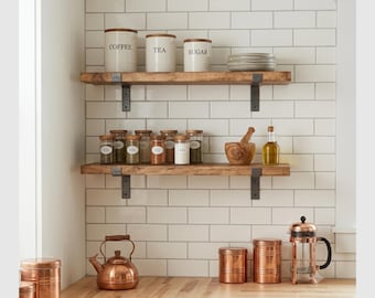 One Farmhouse Floating Shelf: Solid Pine Wood with Two Sturdy L Brackets