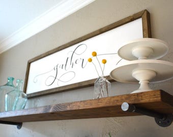 Long Rustic Pine Floating Shelf, Farmhouse Decor, Industrial Pipe Shelf
