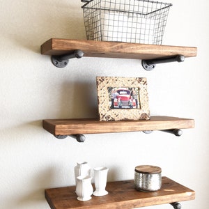 Many Sizes Industrial Floating Shelf, Rustic Shelves, Wood Farmhouse Decor Kitchen and Bathroom Shelving, Modern Wall Shelf, Wall storage image 3