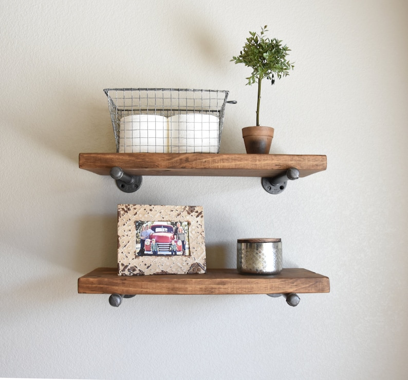 Many Sizes Industrial Floating Shelf, Rustic Shelves, Wood Farmhouse Decor Kitchen and Bathroom Shelving, Modern Wall Shelf, Wall storage image 5