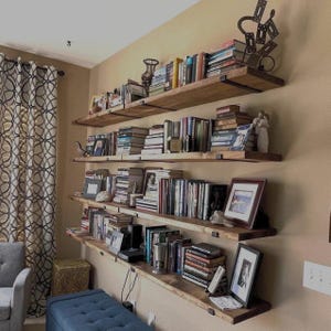 Farmhouse Bookshelf Shelf: Solid Pine Floating Shelf with Heavy Duty J Brackets