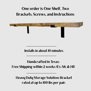 Estante flotante de pino macizo: soportes de acero resistentes, decoración rústica moderna imagen 2