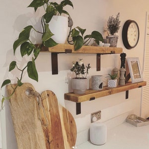Heavy Duty Rustic Wood Floating Shelves With Sleek L Shaped Steel Brackets Made to Order. Sold Individually image 3