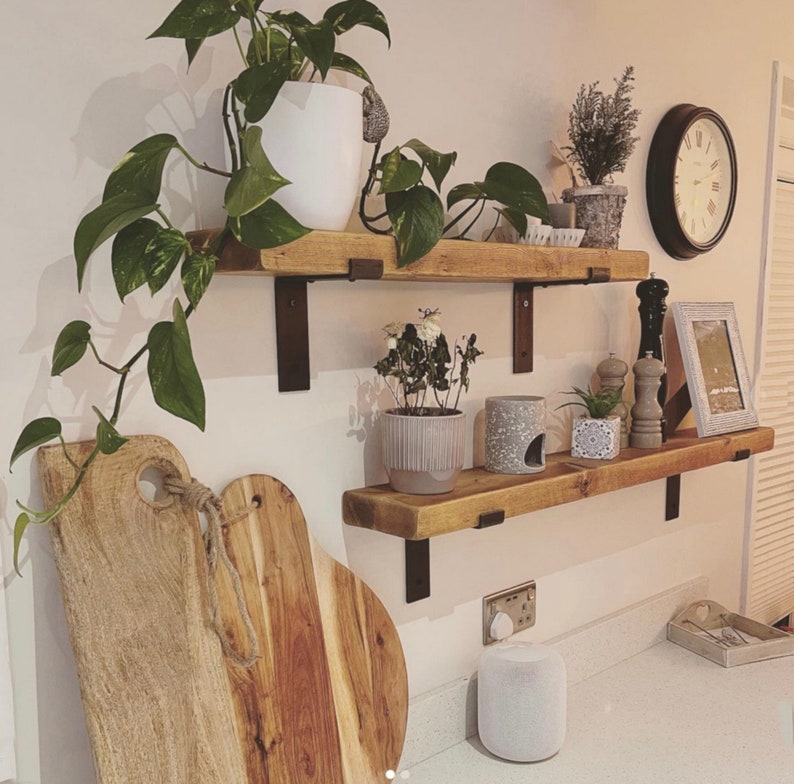 Heavy Duty Rustic Wood Floating Shelves With Sleek L Shaped Steel Brackets Made to Order. Sold Individually image 3