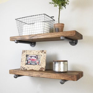 Many Sizes Industrial Floating Shelf, Rustic Shelves, Wood Farmhouse Decor Kitchen and Bathroom Shelving, Modern Wall Shelf, Wall storage image 2