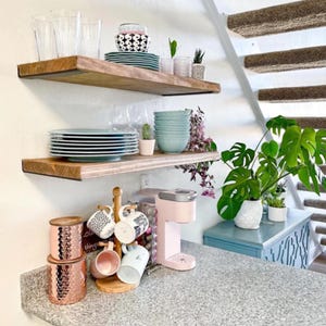 Rustic Wooden Shelf with Modern Low Profile bracket,  Invisible bracket to showcase Modern style at its best, Handcrafted in Texas