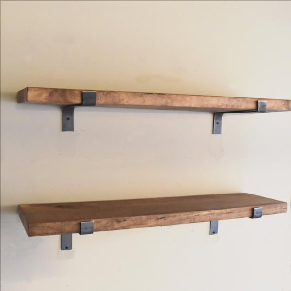 One Farmhouse Floating Shelf: Solid Pine Wood with Two Robust L Brackets