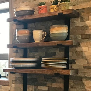 Heavy Duty Rustic Wood Floating Shelves With Sleek L Shaped Steel Brackets Made to Order. Sold Individually image 8