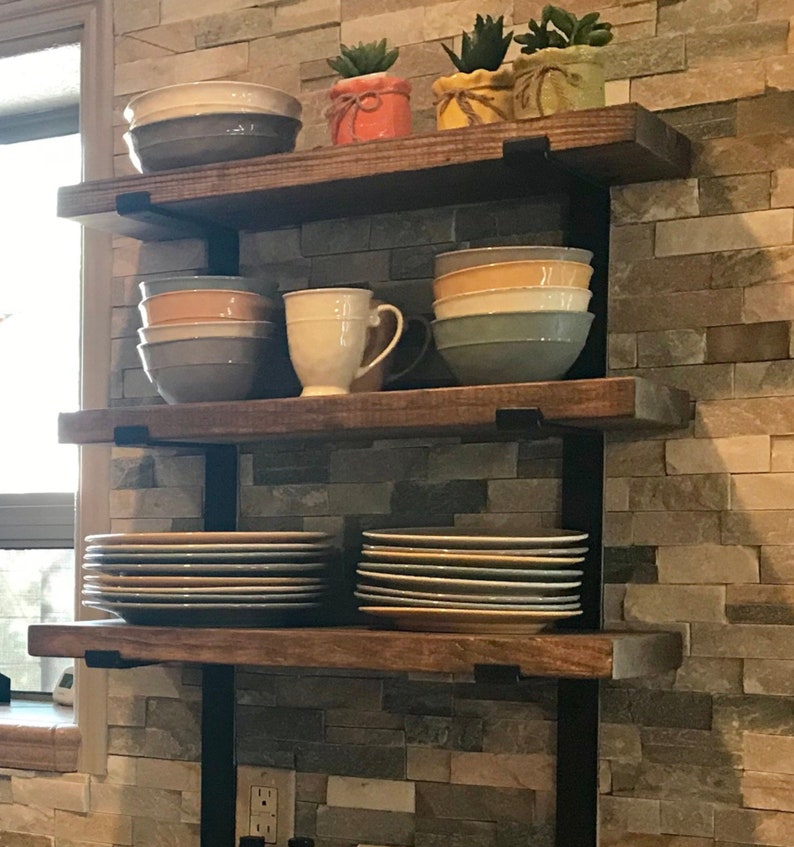 Heavy Duty Rustic Wood Floating Shelves With Sleek L Shaped Steel Brackets Made to Order. Sold Individually image 8