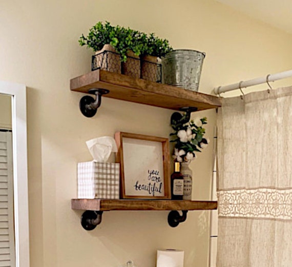 One Rustic Farmhouse Floating Shelf Rustic Shelf Angled Pipe
