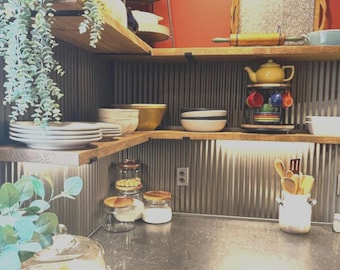 Hand crafted Industrial Corner Shelf | Rustic Floating Shelf with Steel J Shaped Brackets