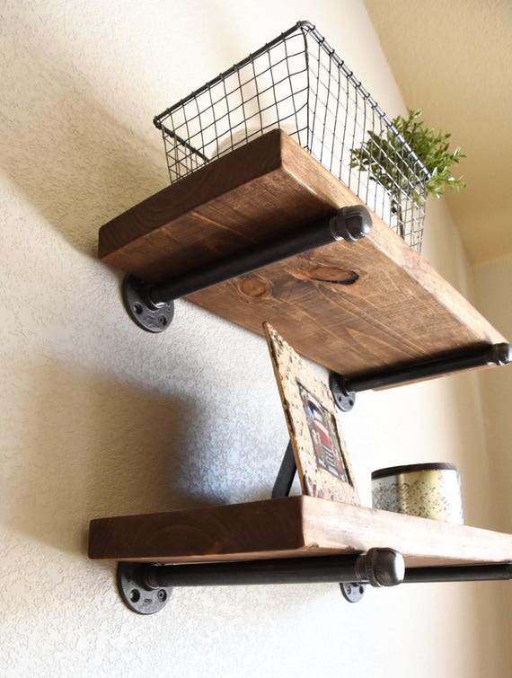 One Floating Shelf, Rustic Wall Shelf, Wood and Pipe Shelf, Open