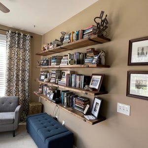 Farmhouse Bookshelf Shelf: Solid Pine Floating Shelf with Heavy Duty J Brackets
