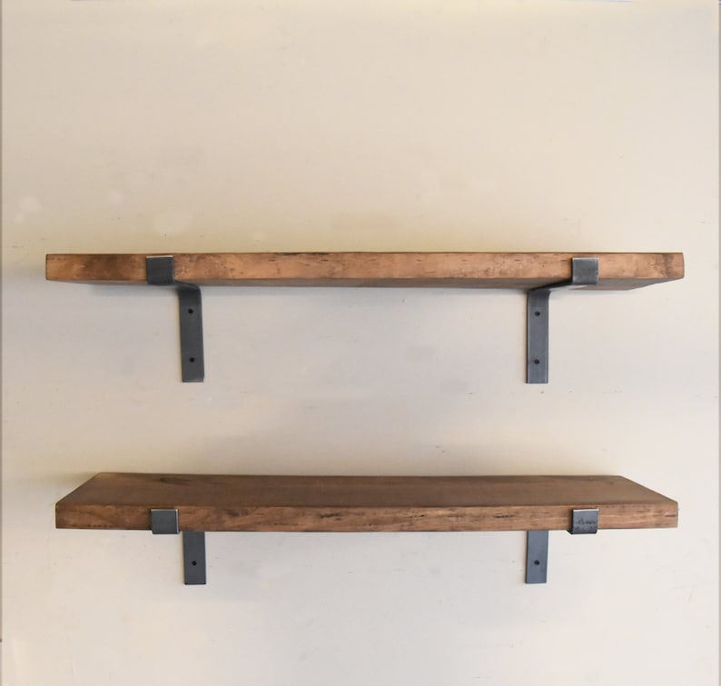 Heavy Duty Rustic Wood Floating Shelves With Sleek L Shaped Steel Brackets Made to Order. Sold Individually image 4