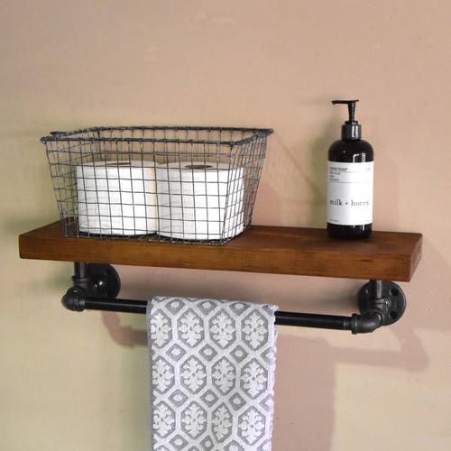 Bathroom Shelf With Industrial Farmhouse Towel Bar Bathroom Etsy