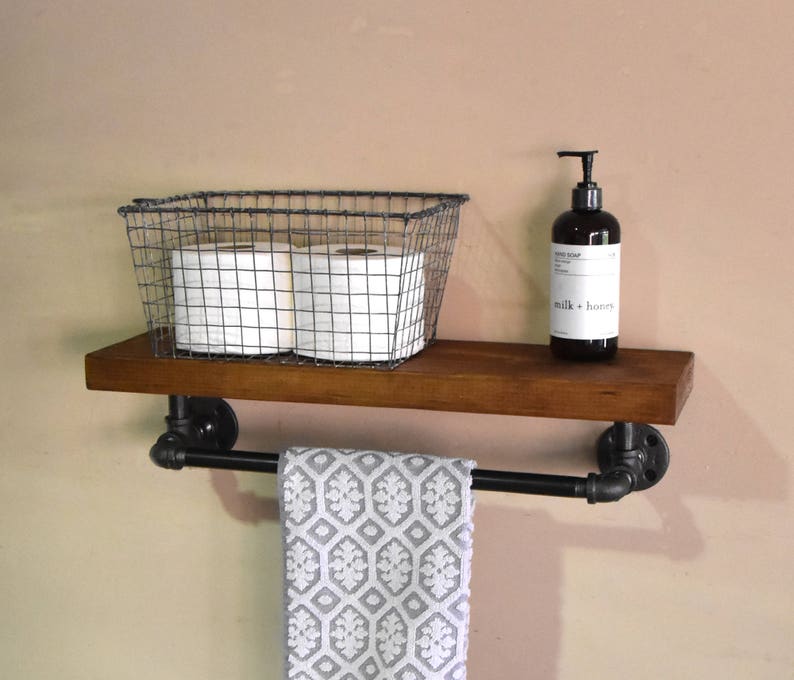 bathroom floating shelve & towel rack industrial floating | etsy