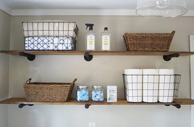 Set Of 2 Long Floating Industrial Shelves With Six Brackets 7 25 Deep Rustic Farmhouse Kitchen Laundry And Study Wall