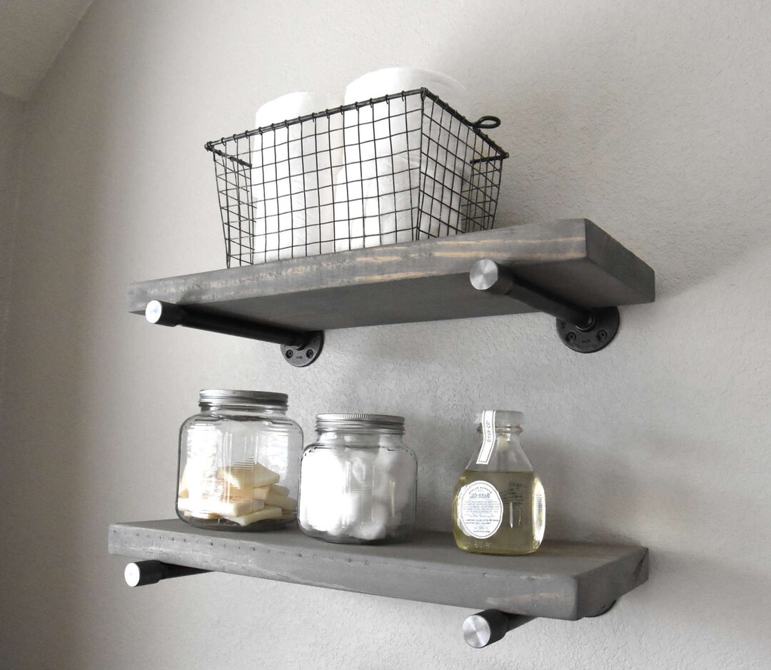 One Graywash Nautical Floating Shelf, 9.25 Deep, Special Cap Rustic