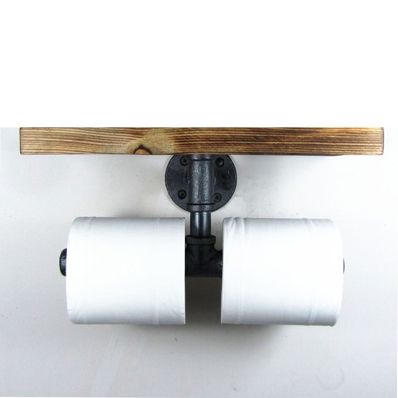 Industrial Double Toilet Paper Holder with Top Shelf Rustic Etsy