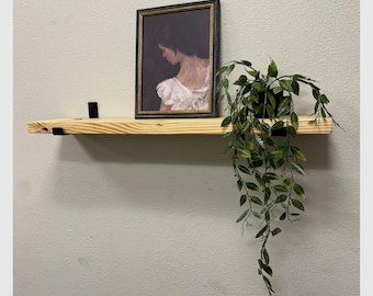 Farmhouse Wooden Shelf with J Brackets: Rustic Kitchen, Bathroom, Laundry Room