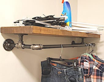 Rustic Floating Laundry Room Shelf with Towel Bar: Farmhouse Bathroom, Laundry and Closet Organizer