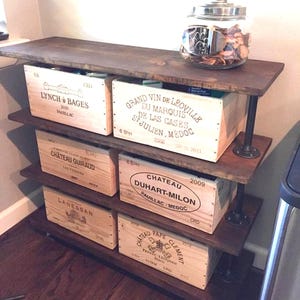 Farmhouse Rolling Cart, Rustic Wood Shelving Unit, Kitchen and Pantry Storage, Bar cart or Bookcase (Crates are not included) Various height