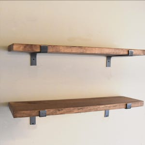 One Farmhouse Floating Shelf: Solid Pine Wood with Two Industrial L Brackets