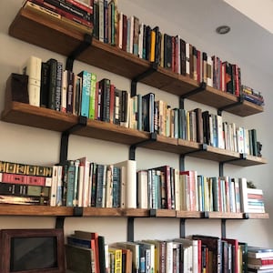 Farmhouse Floating Book Shelf: Solid Pine Wood & Heavy Duty Steel Brackets - Handmade in Texas
