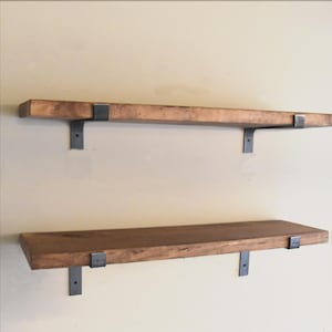 Fixer Upper Farmhouse Decor Shelf, Flat Steel Bracket Industrial Shelf, Floating Shelf, Sold as One Shelf and Two Brackets,  Handcrafted