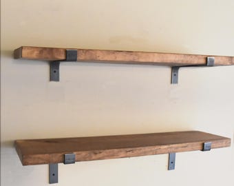 Farmhouse Floating Shelf: Solid Pine, Steel L Brackets, Industrial Decor