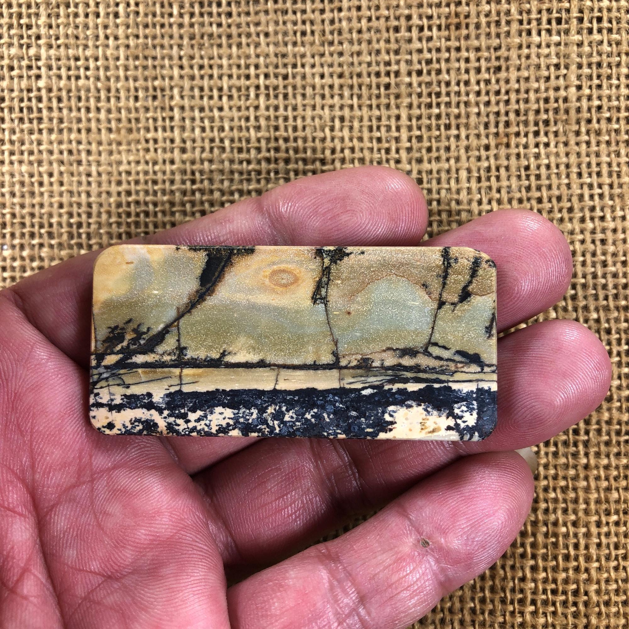 Mond Nacht Fluss - Malerische Cherry Creek Jaspis Anhänger Cabochon, freies Bohren, flaches Gesicht, 6908-