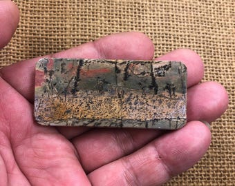 Scenic Cherry Creek Jasper Cabochon – Free Drilling, Jewelry Making (62X28X6mm)