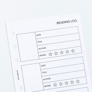 PRINTABLE Reading Log Planner Inserts - A6 Size