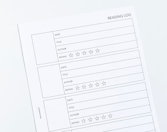 PRINTABLE Reading Log Planner Insert - Half Letter Size