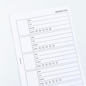 PRINTABLE Reading Log Planner Insert - Half Letter Size