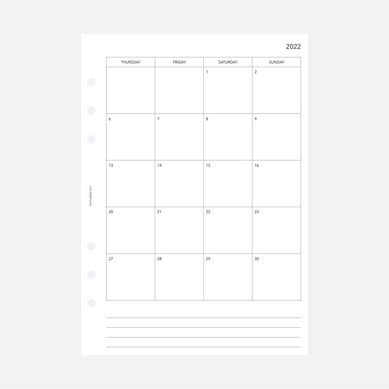 PRINTABLE Dated 2022 Monthly Planner Insert A5 Size Etsy