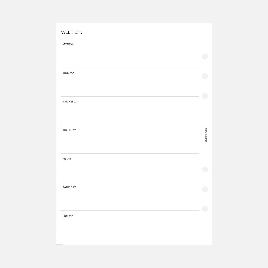 PRINTABLE Undated Week on One Page Planner Insert - A5 Size - Etsy