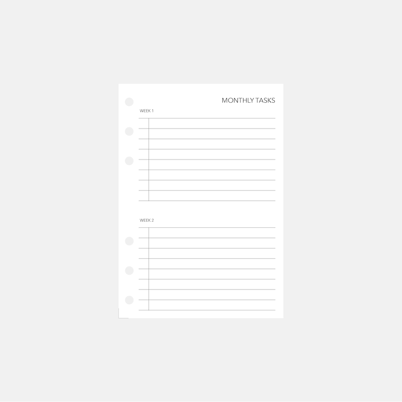 PRINTABLE Monthly Tasks Planner Insert - A6 Size - Etsy