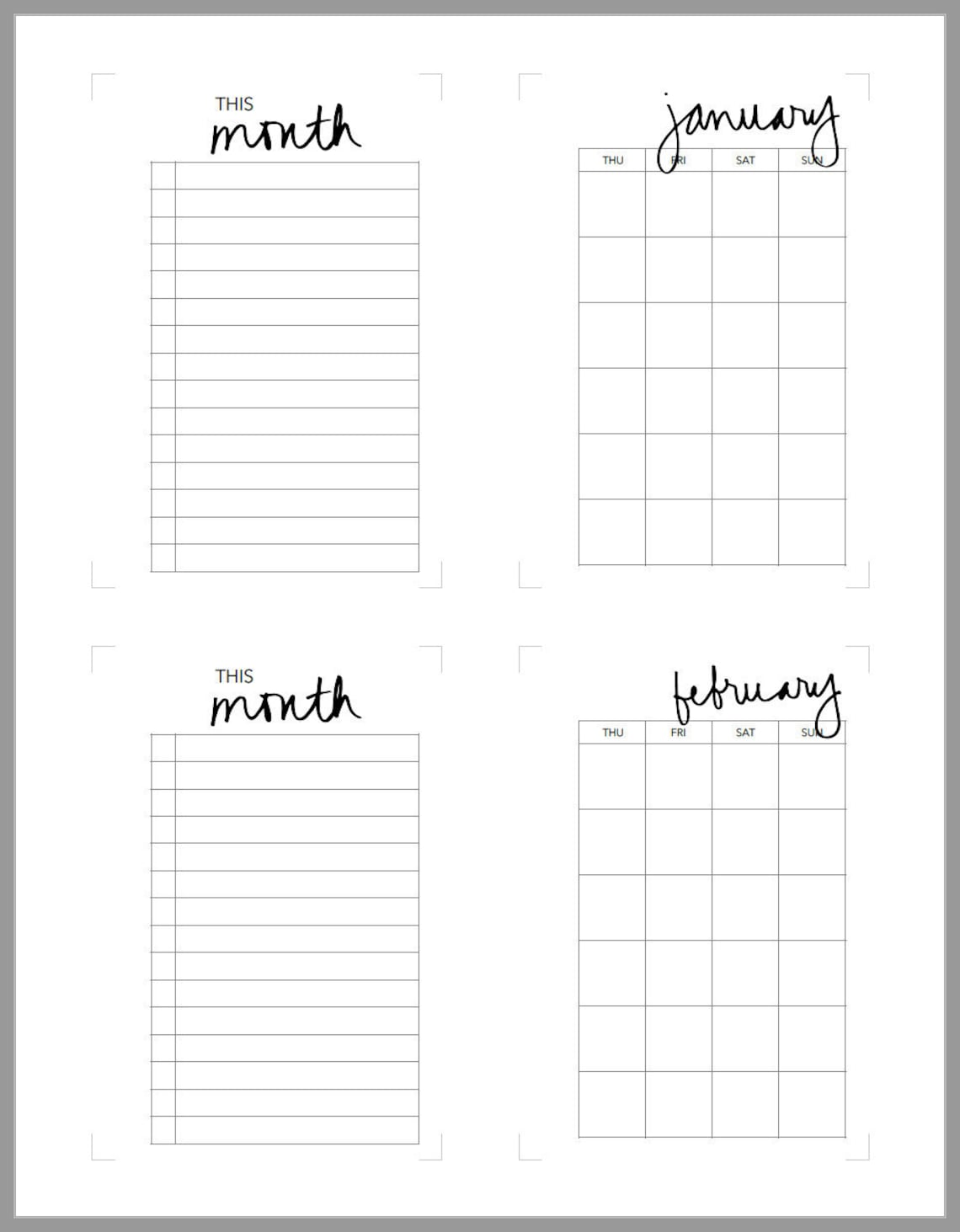 PRINTABLE Monthly Planner Inserts - Pocket Size - Etsy