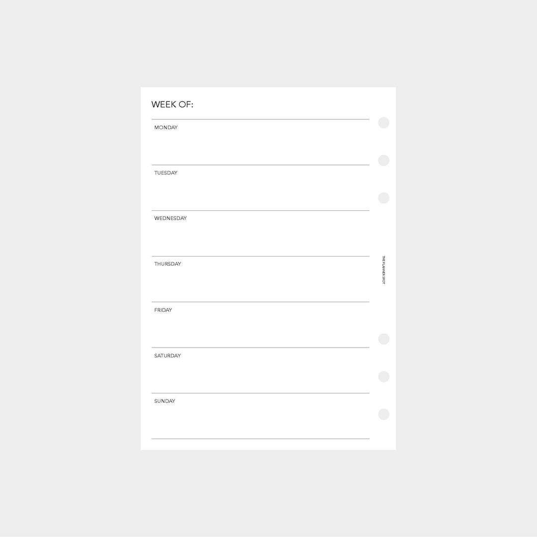 Undated Week PRINTABLE Undated Week on One Page Planner Inserts - Personal Wide Size ...