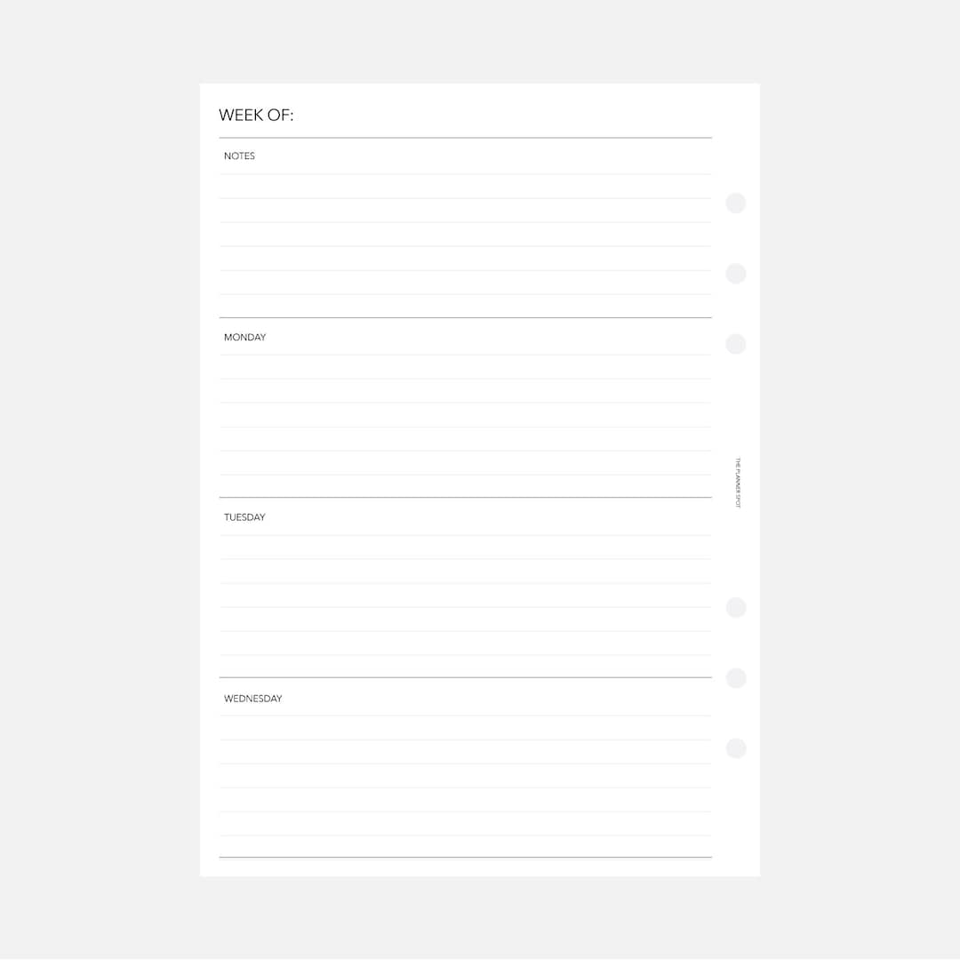 PRINTABLE Undated Horizontal Weekly Planner Insert - A5 Size - Etsy