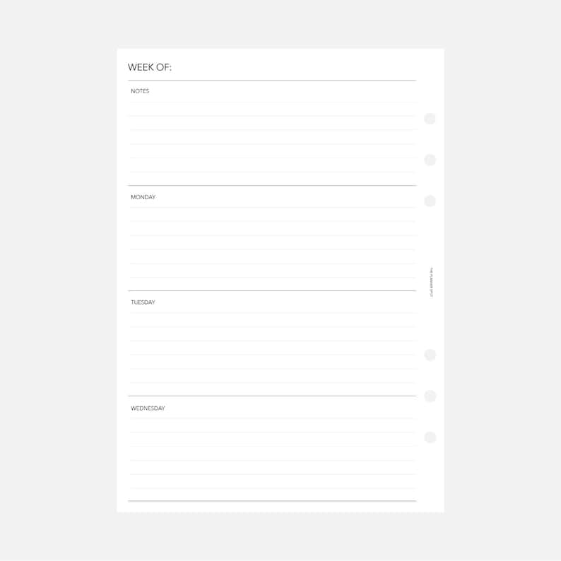 PRINTABLE Undated Horizontal Weekly Planner Insert - A5 Size - Etsy