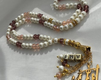 Glass pearl tasbih with glass crystal beads, tesbih, prayer beads, misbaha.