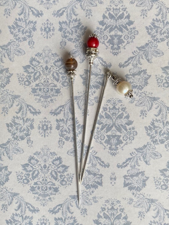 Gemstone and freshwater Pearl hijab pins/hat pins