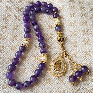 Amethyst gemstone tasbih with Mother-of-pearl beads