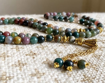 Indian Agate gemstone tasbih, tesbih, prayer beads (99 beads)